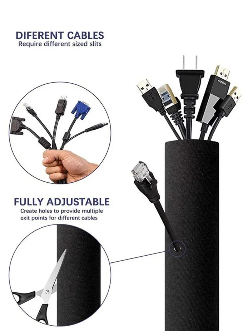 3-1Pcs Zipper Cable Sleeve Nylon Wire Cable Management Organizer Sleeve Wire Protector for PC Computer Cable Management Covers
