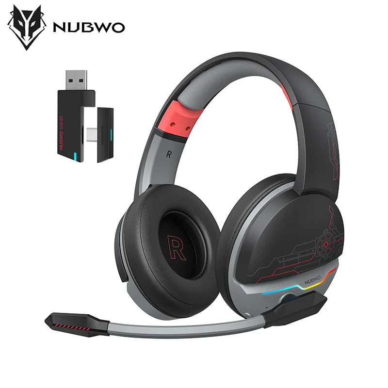 NUBWO G08 Dual Wireless Gaming Headset with Microphone for PS5, PS4, PC, Mobile, Tablet 2.4Ghz Wireless Headphone with LED Light