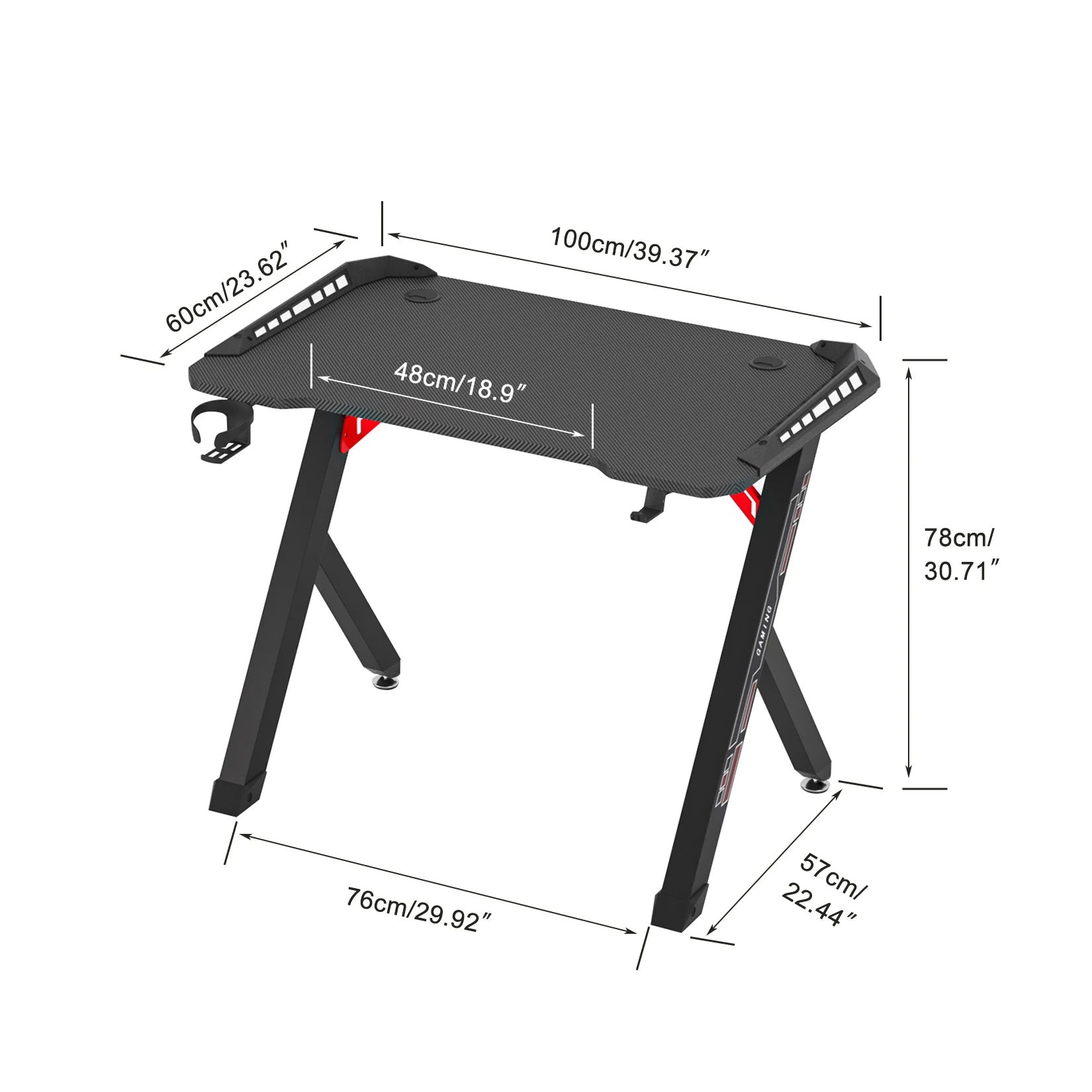 100cm/120cm RGB Gaming Desk Computer Table with LED Lights and Cup Holder