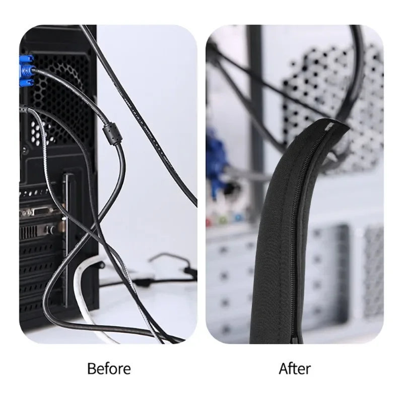 3-1Pcs Zipper Cable Sleeve Nylon Wire Cable Management Organizer Sleeve Wire Protector for PC Computer Cable Management Covers