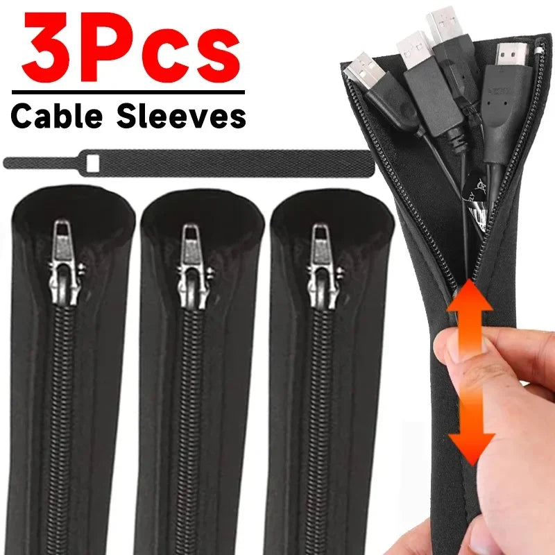 3-1Pcs Zipper Cable Sleeve Nylon Wire Cable Management Organizer Sleeve Wire Protector for PC Computer Cable Management Covers